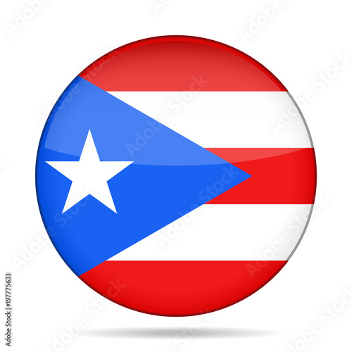 Flag of Puerto Rico. Shiny round button.