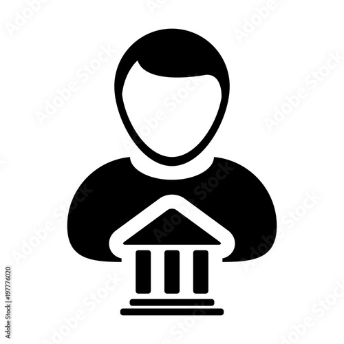 Bank Icon Vector With Person Profile Male Avatar Symbol for Banking and Finance in Glyph Pictogram illustration