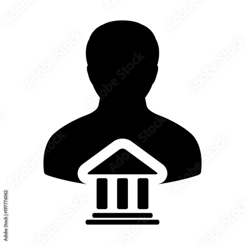 Bank Icon Vector With Person Profile Male Avatar Symbol for Banking and Finance in Glyph Pictogram illustration