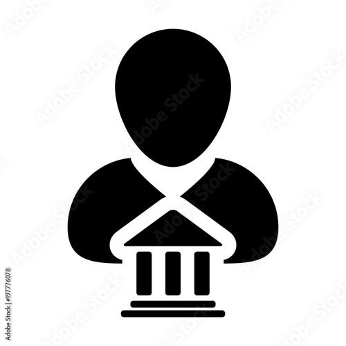 Bank Icon Vector With Person Profile Male Avatar Symbol for Banking and Finance in Glyph Pictogram illustration