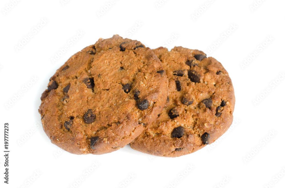 Cookies with chocolate on a white background, isolate. Cookies with chocolate on a white background, isolate.