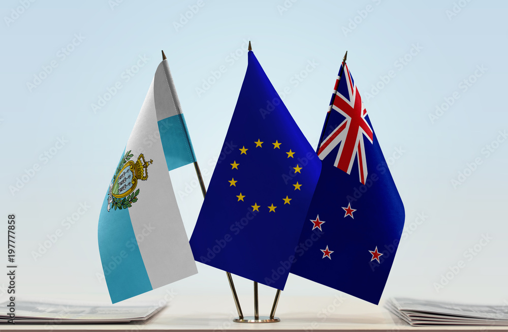 Flags of San Marino European Union and New Zealand