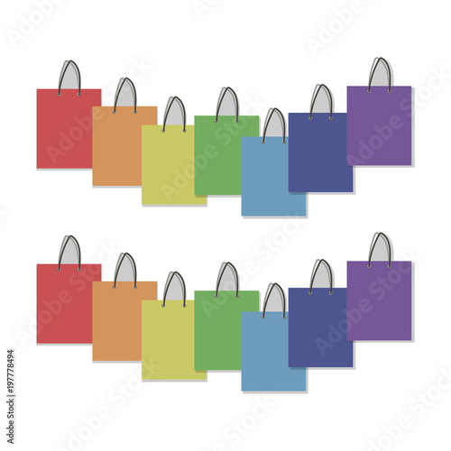 vector drawings rectangular paper rainbow colors group composition of packages with handles isolated on white background