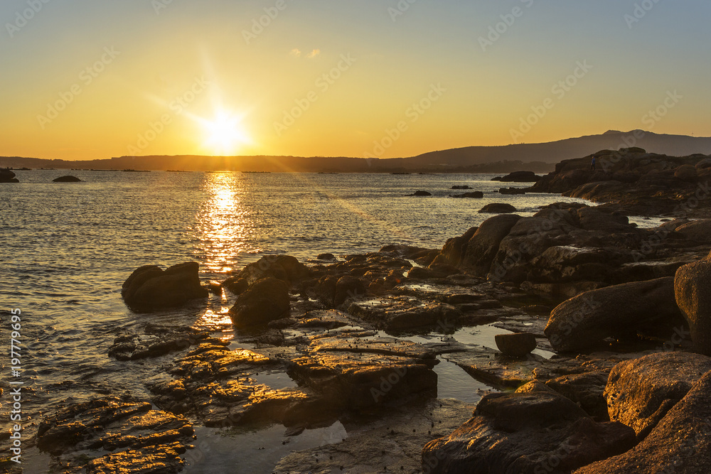 Rocky coast at sunset