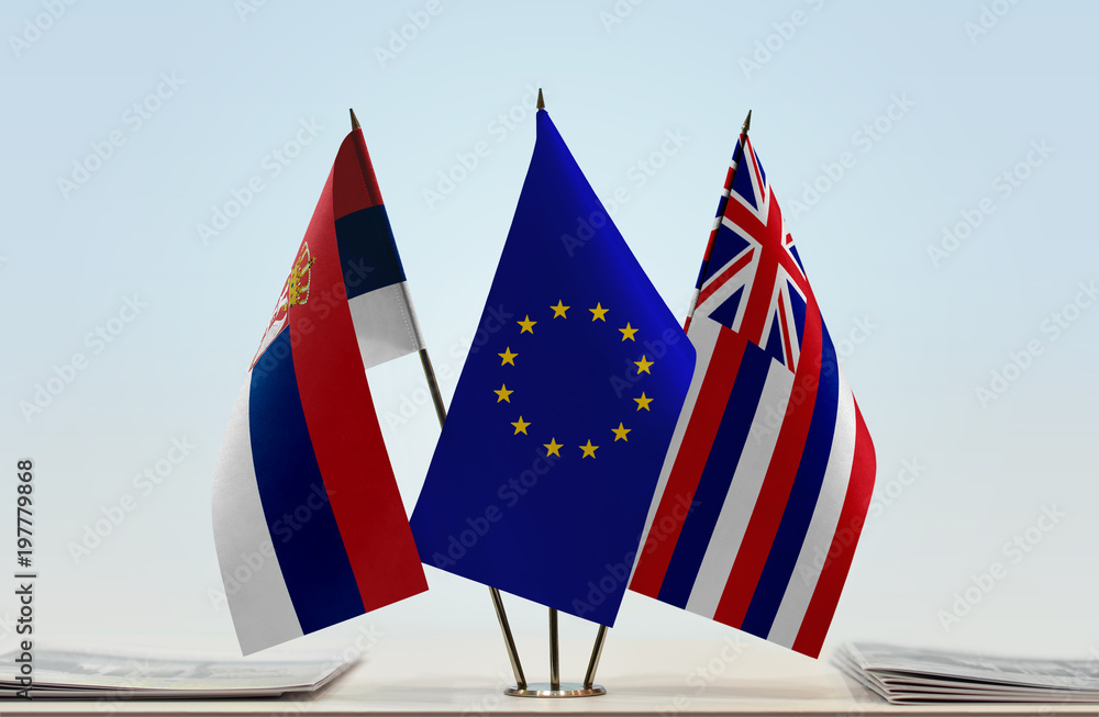 Flags of Serbia European Union and Hawaii