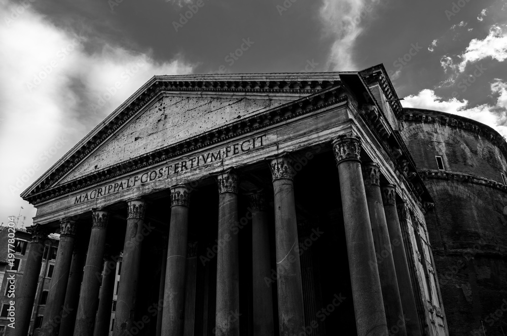 facade of Pantheon, view of the facade of Pantheon in Rome, Italy