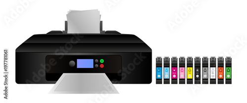 Vector illustration of home digital inkjet printer with cmyk and other inks for a larger gamut