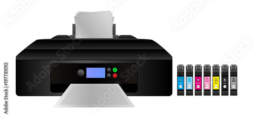 Vector illustration of home digital inkjet printer with cmyk and other light inks for a larger gamut