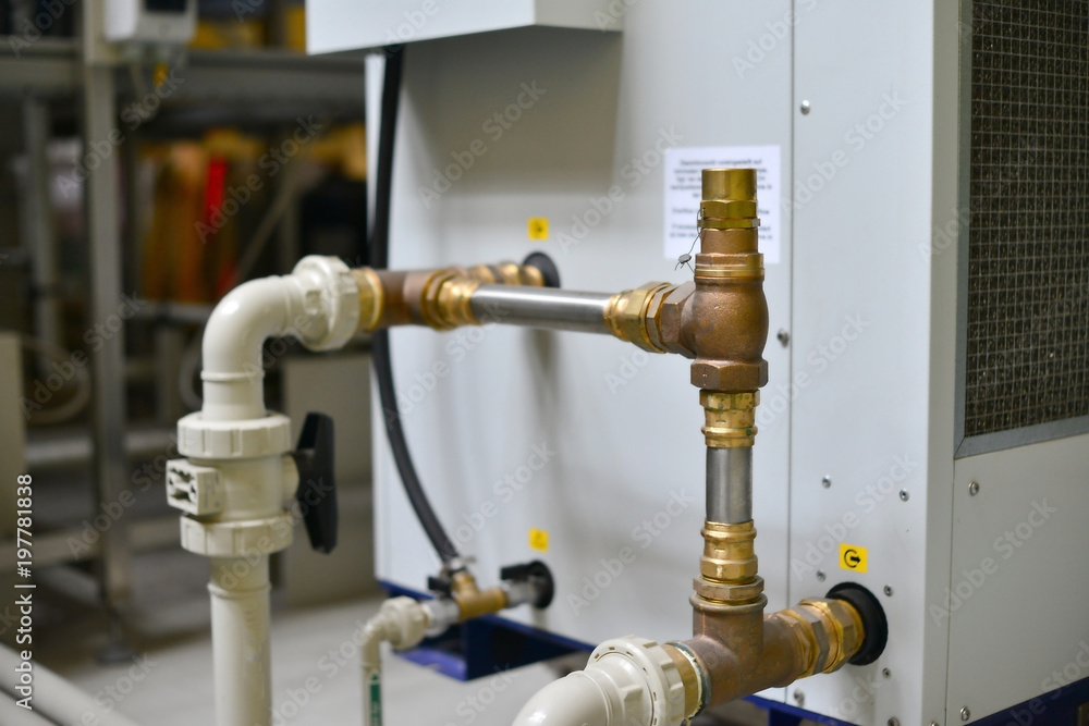 Brass, metal and plastic pipe joints under pressure at the station. Brass, metal and plastic pipe joints under pressure at the station.