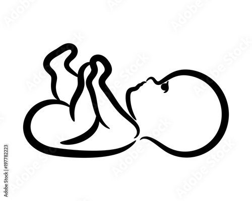 Contour newborn baby lying on back, isolated vector
