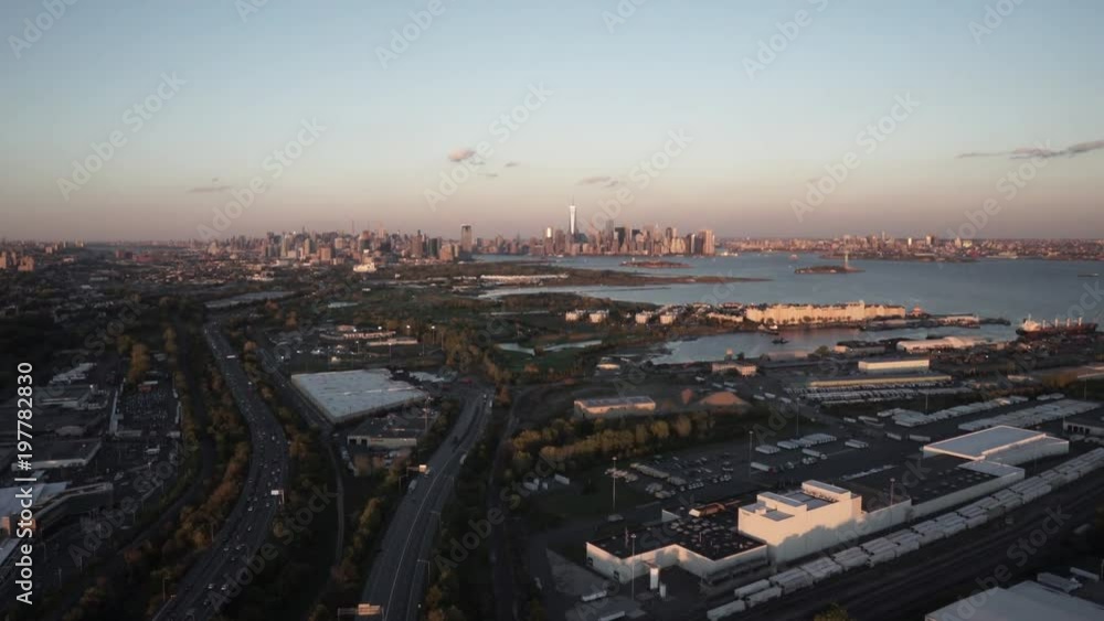 Aerial view of New York City skyline and New York Harbor from Caven Point New Jersey Aerial view of New York City skyline and New York Harbor from Caven Point New Jersey