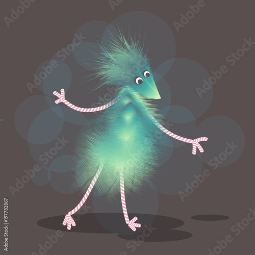 An abstract shaggy unknown animal or insect sitting on two legs. Cartoon. Vector