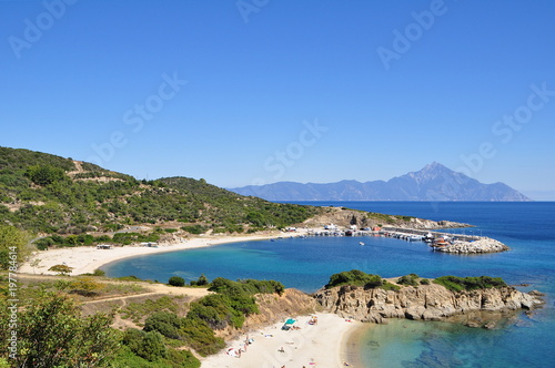 Beach, Sithonia, Greece. In the background you can see Mount Áthos.