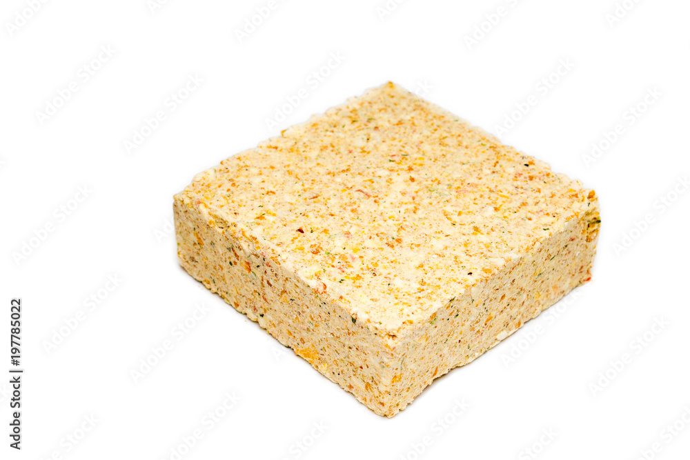 briquette of pea soup on white background briquette of pea soup on white background