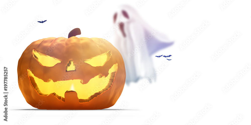 halloween pumpkin 3d rendering with bats and ghost halloween pumpkin 3d rendering with bats and ghost
