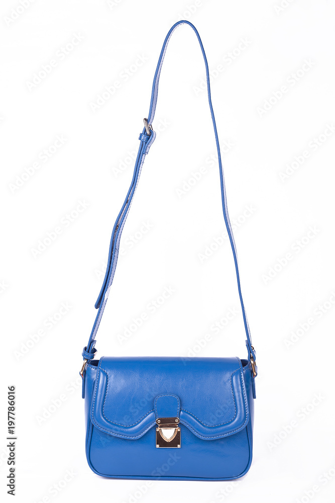 Blue Women's handbag, Ladies bag,Blue female clutch,Blue clutch.Women's bag isolated white background.Bag isolated white background.Clutch isolated white background.