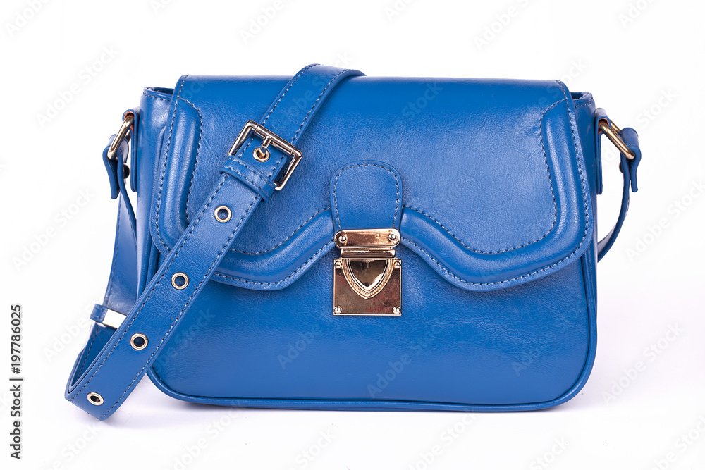 Blue Women's handbag, Ladies bag,Blue female clutch,Blue clutch.Women's bag isolated white background.Bag isolated white background.Clutch isolated white background.