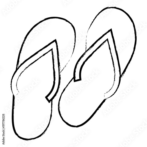 sketch of beach sandals icon over white background, vector illustration