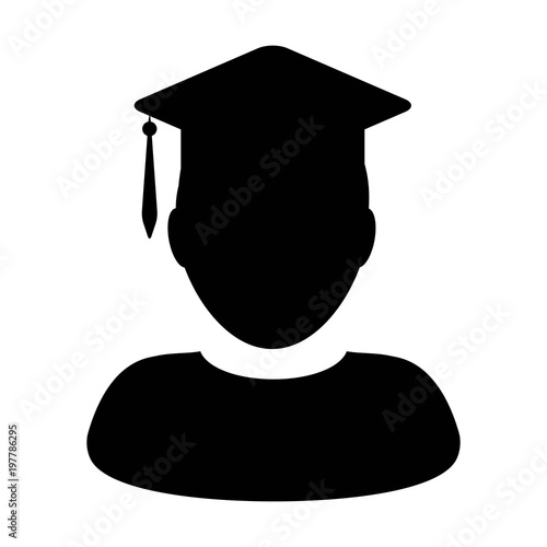 Student Icon Vector Graduation with Mortar Board for School, College and University in Glyph Pictogram Male Person Profile Avatar Symbol illustration