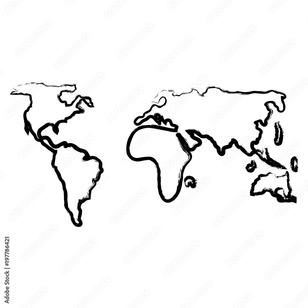 sketch of World Map icon over white background, vector illustration
