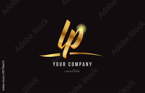 gold alphabet letter lp l p logo combination icon design