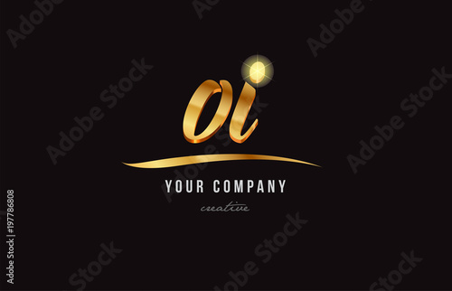 gold alphabet letter oi o i  logo combination icon design