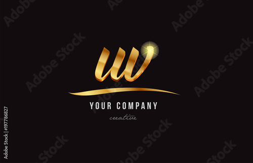 gold alphabet letter uv u v logo combination icon design