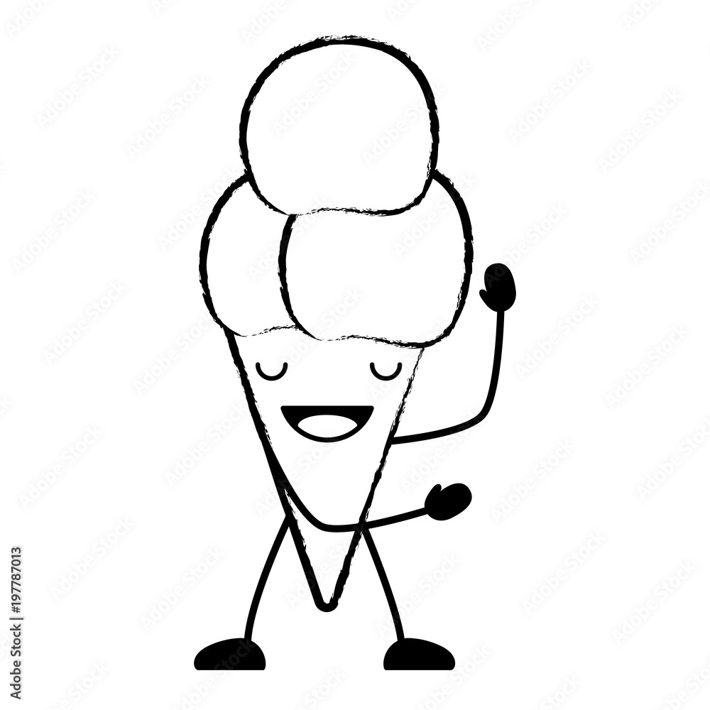 sketch of kawaii happy ice cream cone over white background, vector illustration sketch of kawaii happy ice cream cone over white background, vector illustration