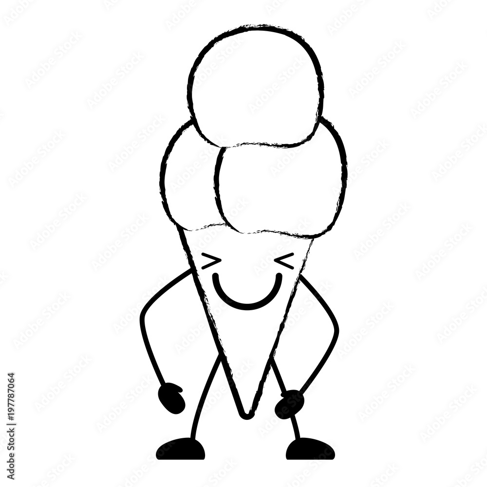 Obraz premium sketch of kawaii excited ice cream cone over white background, vector illustration