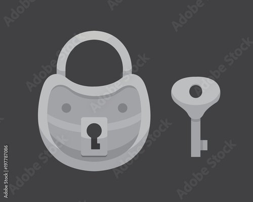 Vintage key and lock. Vector illustration cartoon padlock. Secret, mystery or safe icon.