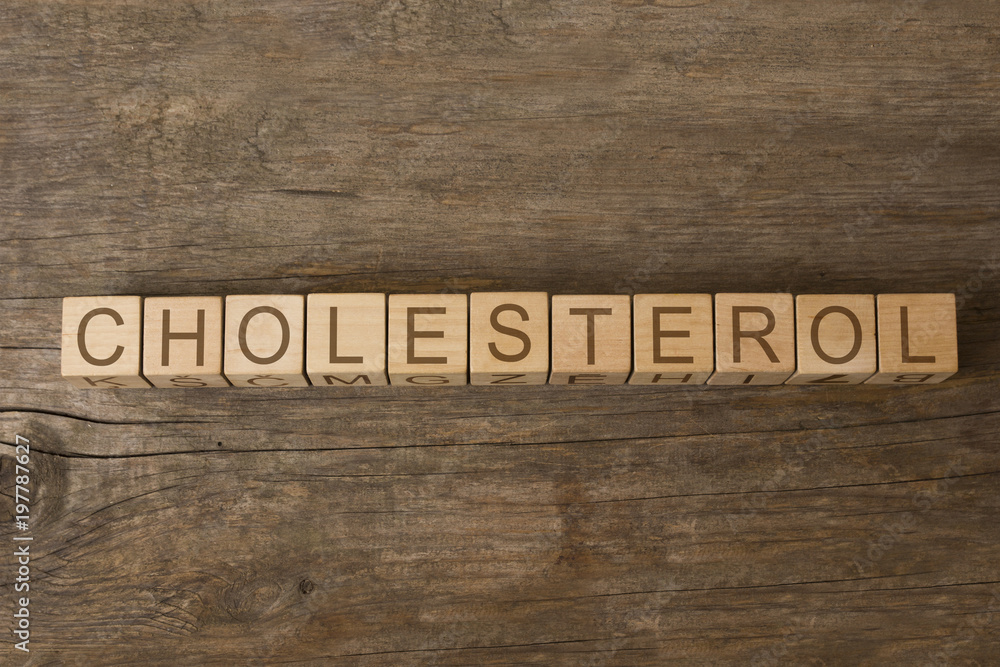 CHOLESTEROL word written on wooden toy cubes