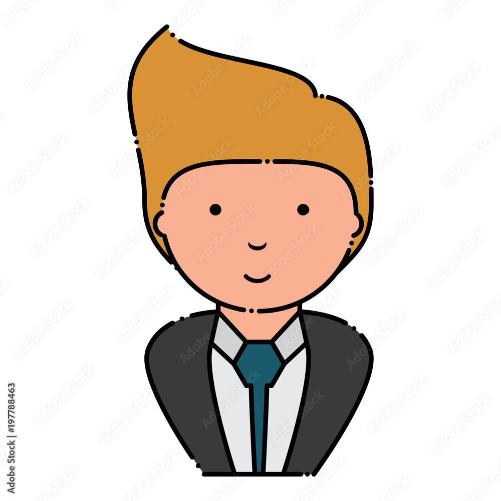 cartoon businessman wearing suit and tie over white background, vector illustration