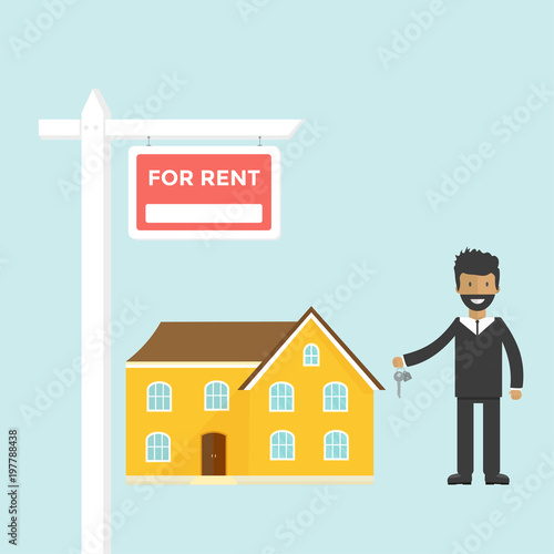 Banner for sales, advertising house, cottage, agent with keys