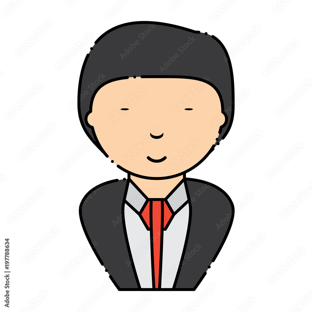 cartoon young businessman wearing suit and tie over white background, vector illustration