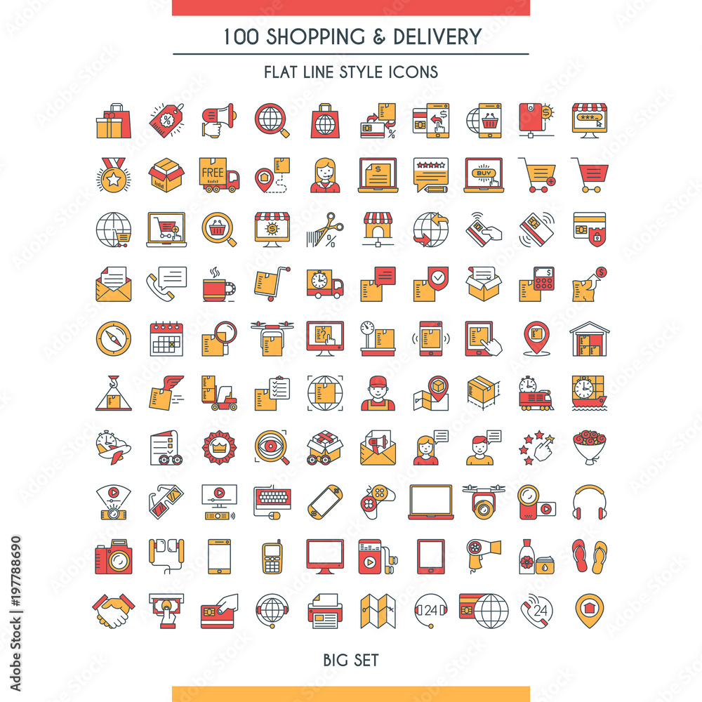 Shopping and delivery icons set