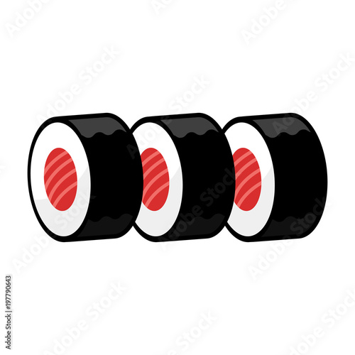 Icono plano trozos de sushi redondo aislado