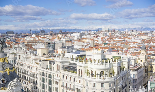 Panoramic aerial view of Gran Via  main shopping street in Madrid  capital of Spain  Europe.