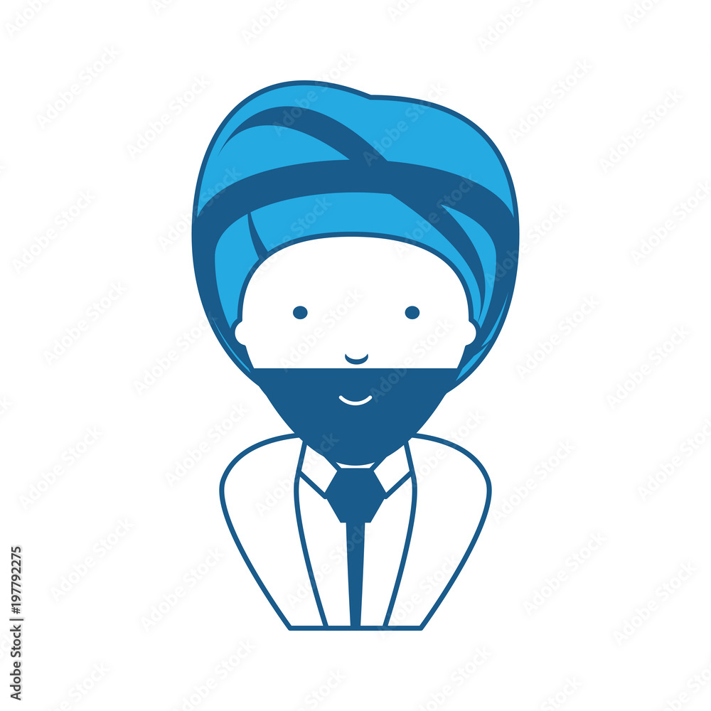 cartoon Indian man wearing a turban over white background, blue shading design. vector illustration cartoon Indian man wearing a turban over white background, blue shading design. vector illustration