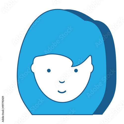 cartoon woman with long hair icon over white background, blue shading design. vector illustration