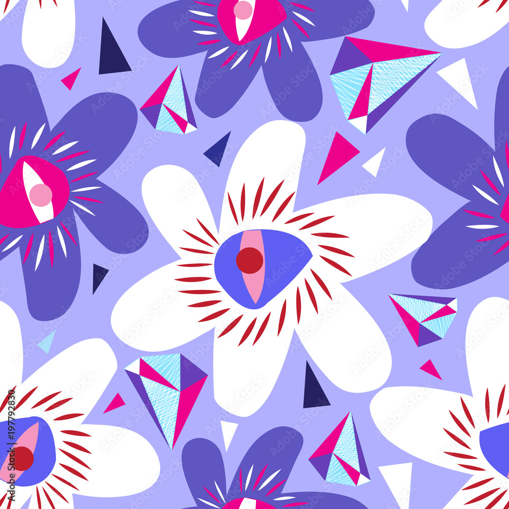 Vector bright seamless lilac pattern from different flowers Vector bright seamless lilac pattern from different flowers