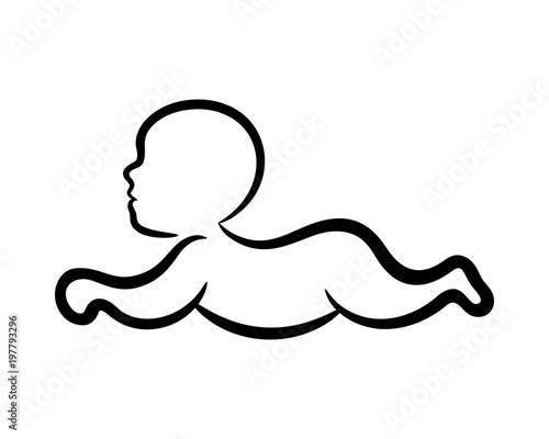 Contour pattern with little baby lying on stomach, isolated vector