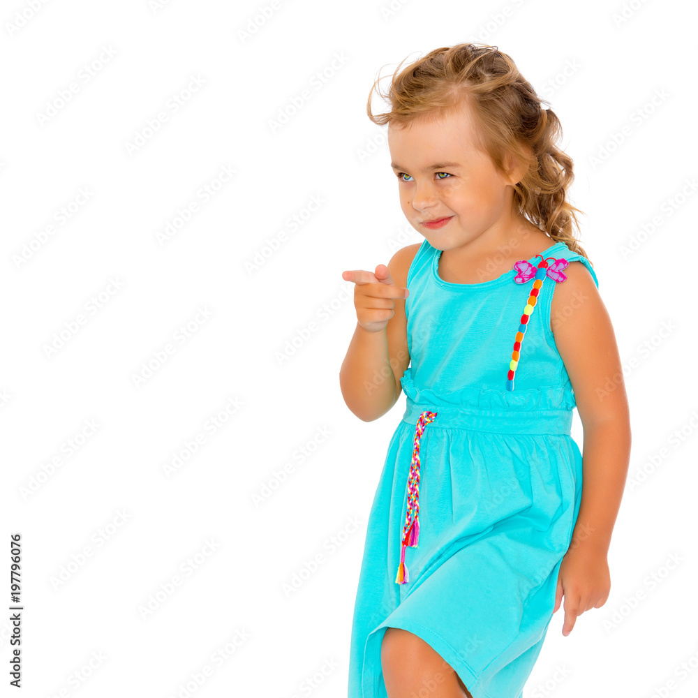 Little girl points with a finger