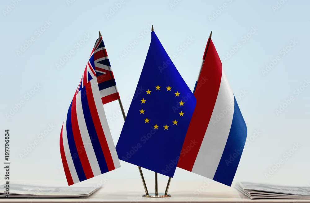 Flags of Hawaii European Union and Netherlands
