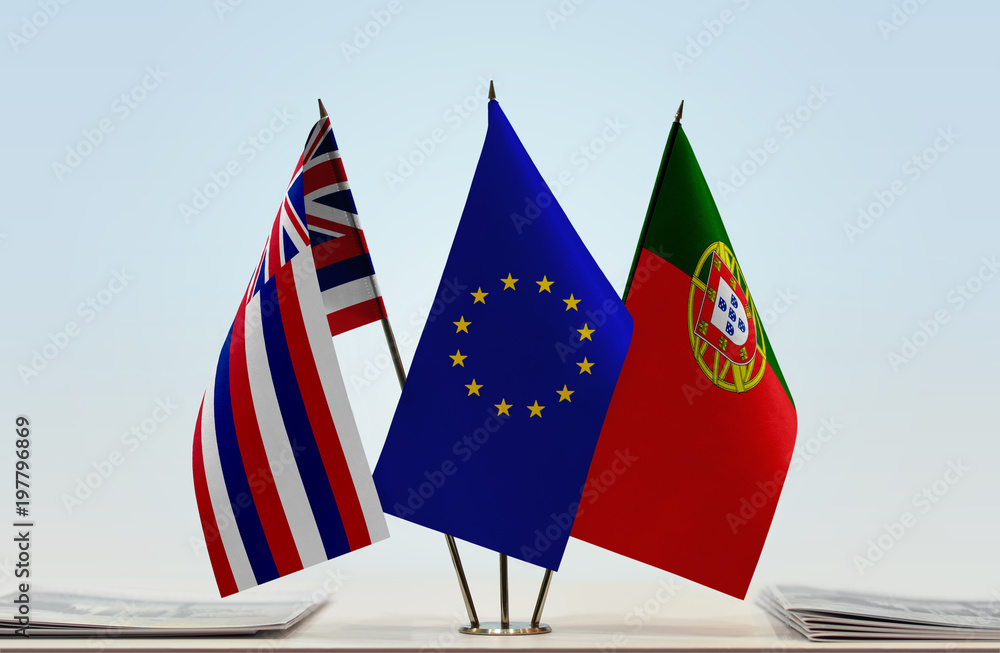 Flags of Hawaii European Union and Portugal