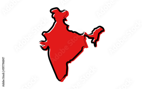 Stylized red sketch map of India