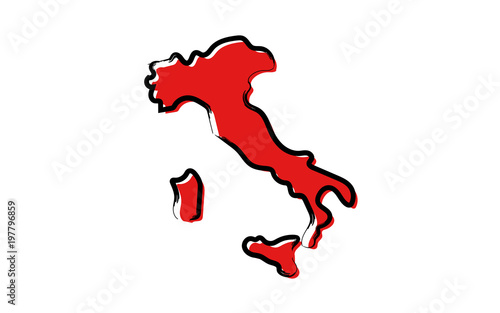 Stylized red sketch map of Italy