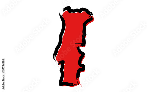 Stylized red sketch map of Portugal