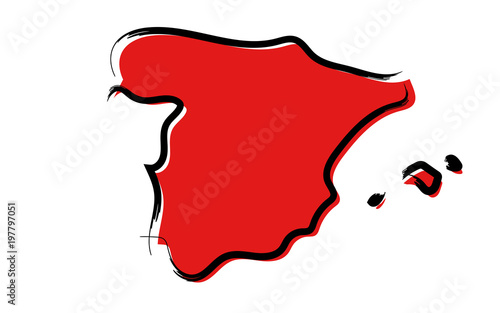 Stylized red sketch map of Spain