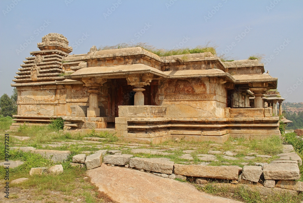 An ancient temple complex Hemakuta hill in Hampi, Karnataka, India.