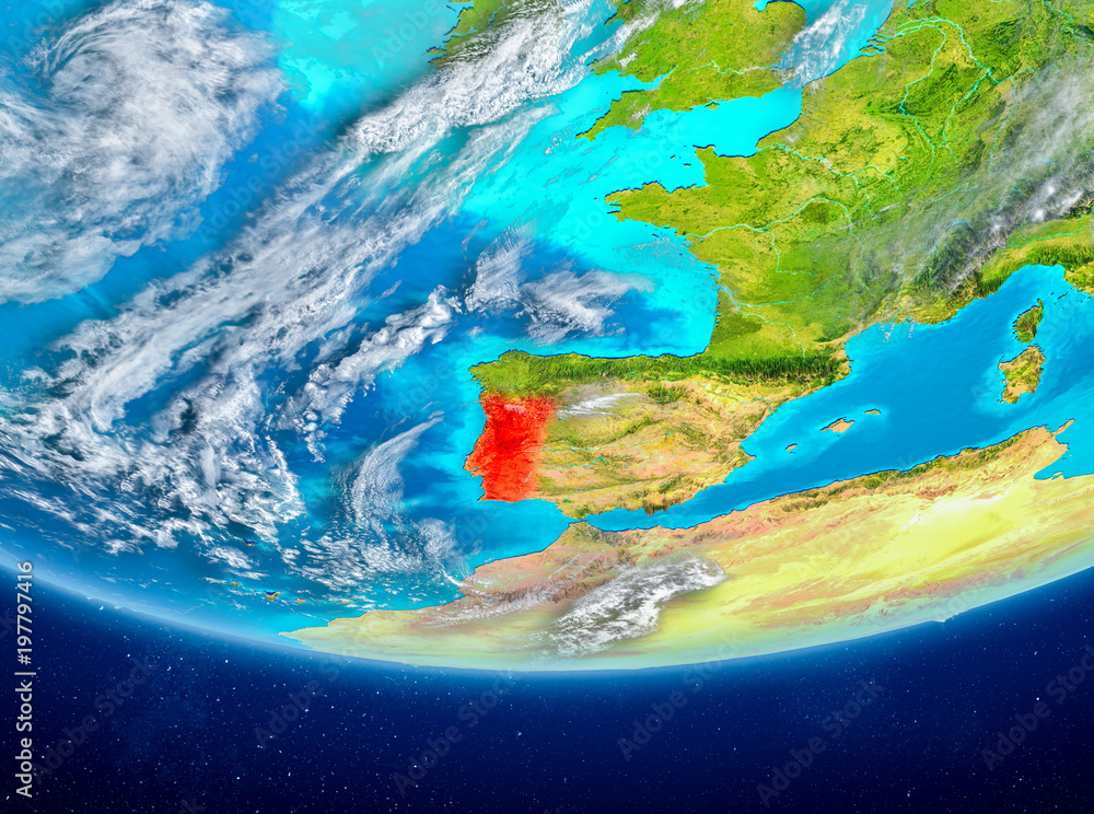Fototapeta premium Portugal on globe from space